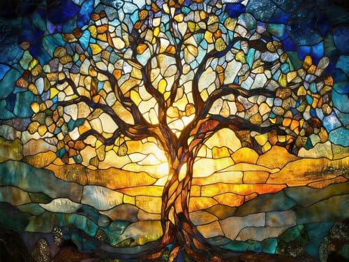 DIYCYCY Tree of Life Diamond Art Kits for Adults,5D Diamond Painting Kits for Beginners,Round Full Drill Diamond Dots DIY Crafts Tree Picture Gem Art for Adults,Home Wall Decor 16x12 Inch - color: B19317