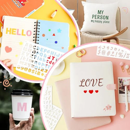 36Pcs Letter Stencils Small Reusable Letter Number Stencils for Painting | 1/2,3/4,1,5/4,2Inch,Alphabet,Geometric Templates,DIY Art Craft Project,Notebook,Scrapbooking, Journal,Wall,Home,Party Decor