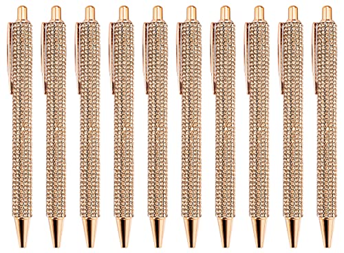 Gullor Click Ballpoint Pens, Diamond-encrusted Ball Pens, Black Ink Medium Point 1mm, for Office Supplies Gift Wedding Birthday - color: Rose Gold, style: 10 Pieces