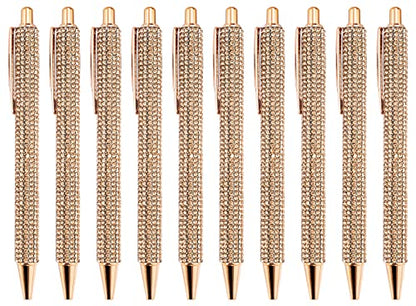 Gullor Click Ballpoint Pens, Diamond-encrusted Ball Pens, Black Ink Medium Point 1mm, for Office Supplies Gift Wedding Birthday - color: Rose Gold, style: 10 Pieces