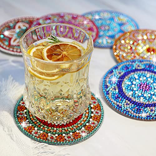 Temlum 6 Pcs Diamond Art Coasters Kits for Adults & Teens, Mandala | Diamond Painting Coasters, Small Diamond Painting Kit Art Craft Supplies - color: Mandala Coasters