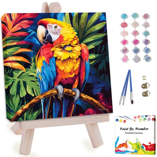 Artunion Framed Paint by Numbers Kit for Adults Beginners & Kids Ages 8-12,Colorful Parrot Paint by Number with Frame,Bird Paint by Numbers Kit on Canvas 10 * 10 Inch Without Easel - color: ZXT-271-F