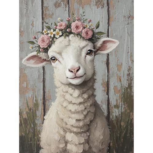 PRASIO Sheep Diamond Art Kits for Adults Beginner, Cute Animals 5D Diamond Painting Kits for Adults, DIY Round Full Drill Gem Art Painting and Crafts for Gift Home Wall Decor 12x16 Inch - color: XM-DP-Lamb-3040