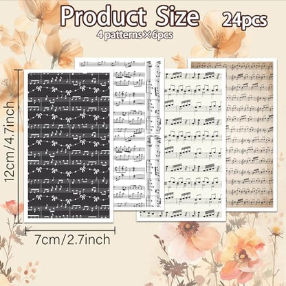 OLYCRAFT 24Pcs 4 Styles Music Notes Clay Transfer Paper for Polymer | Black Music Polymer Clay Transfer Sheets, Nusical Score‌ Small Transfer Paper Decal for Clay Earrings Jewelry Making - style: Musical note