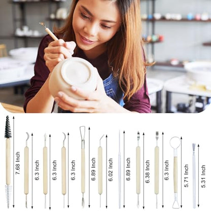 43 PCS Clay Tool,Clay Sculpting Tools Kit with Storage Bag | Texturing&refining ceramics,polymer&air-dry clay.Canvas roll protects tools,Professional tools for crafters&DIY sculpting