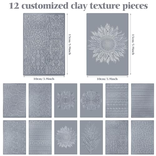 DoubleFill 12 Pcs Polymer Clay Texture Sheets Mat Works with Polymer Clay Cutter Embossin Roller DIY Tools for Pottery Earrings Jewelry Making DIY Craft Supply - style: Boho