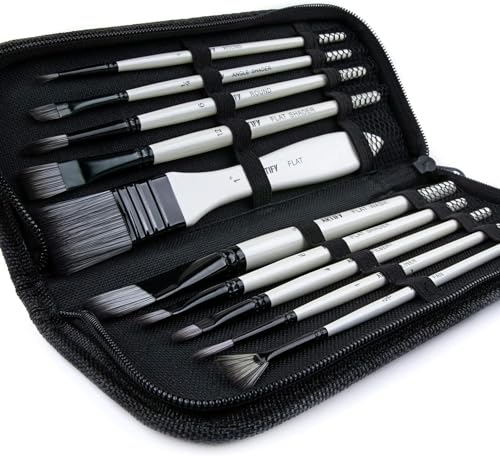 ARTIFY Paint Brush Set, 10 Pieces Paint Brushes for Acrylic Painting with case, Nylon Hair Brushes for Acrylic, Watercolor, Oil and Gouache Painting, White - color: White - Premium Nylon Hair