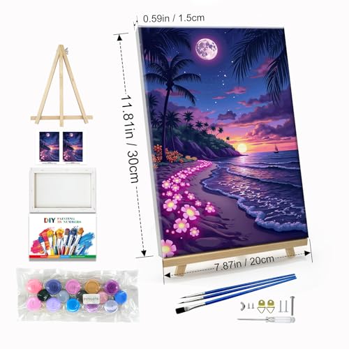 JOOZ Moon Paint by Numbers Kit for Adults with Frame 8x12 Inch - color: Moonlight 078