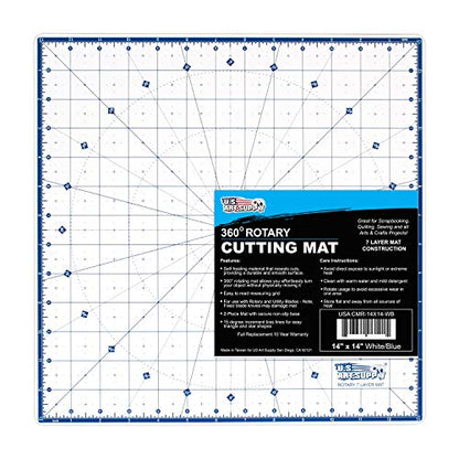U.S. Art Supply 14"x14" Self-Healing Cutting Mat 7-Ply - Rotary White/Blue - size: 14"L x 14"W