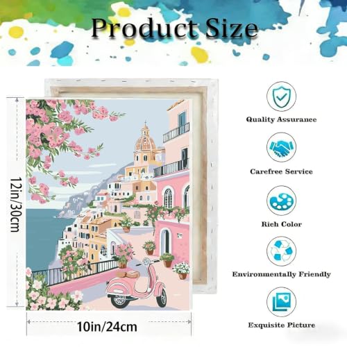 Seaside Landscape Paint by Numbers Kit for Adults, DIY Oil Painting 10x12In - color: Mediterranean-2605