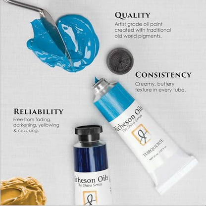 Richeson Premium Oil Paint Set – Essentials 9 Color Palette, 37mL Tubes – Artist Grade, Highly Pigmented, Buttery Consistency, Studio & Plein Air