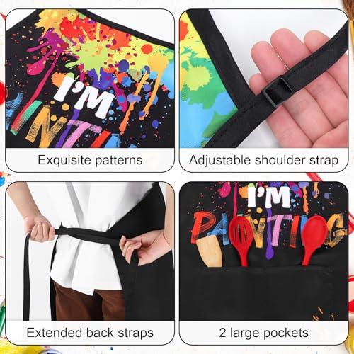 3 Pcs Painting Artist Apron with 2 Pockets, Colorful Artist Smock, Adjustable Painting Aprons for Adults - color: Black