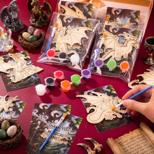 Saypacck 24 Pcs Party Favors Wooden Painting Craft Kits Birthday Party Supplies with Organza Bag for Goodie Bags Fillers Adult Thank You Gifts(Dragon) - style: Dragon