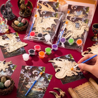 Saypacck 24 Pcs Party Favors Wooden Painting Craft Kits Birthday Party Supplies with Organza Bag for Goodie Bags Fillers Adult Thank You Gifts(Dragon) - style: Dragon