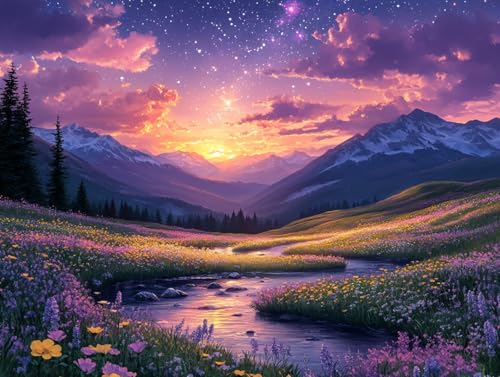 Miwixy Landscape Diamond Art Kits for Adults,Mountains Diamond Painting Kits,5D Full Drill Gem Diamond Dots Paintings,Starry Night Round Diamond Art Canvas for Beginners Home Wall Decor 16 x 12 Inch - color: landscape b