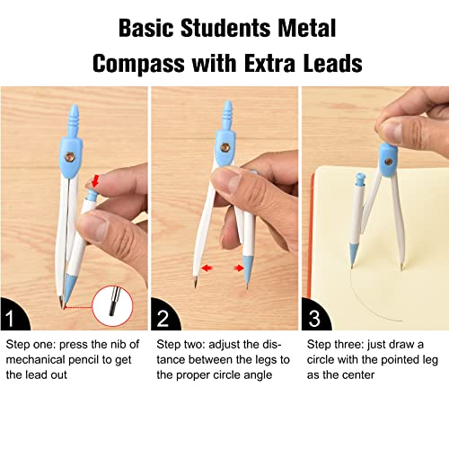 50 Packs Basic Geometry Compass In Bulk,Mechanical Pencil Desiged with Etra Lead,Student Drawing Tools Compass Math Compass Set (Colorful) - color: Colorful