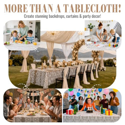 Disposable Tablecloth Roll, 54 x 300Ft Lace Plastic Table Cloth | Disposable Table Cover Roll, Oil Resistant Table Cover For Wedding, Restaurant, Reception Host（LaceEuropean） - color: Lace European, size: 54" x 3600" (Rectangular)