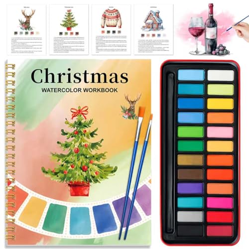 Watercolor Workbook - Coloring Book Beginner Friendly Painting Kit, Watercolor Workbooks for Adults with 24 Colors Paint, Exploration Gift for Adults Teens (Christmas) - color: Christmas