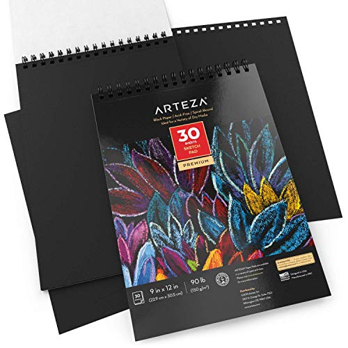 ARTEZA Spiral Sketch Book 9x12 Black Art Paper Drawing Pad 30 Sheets Sketch Pads for Drawing Adults & Teens - size: 1 Pack
