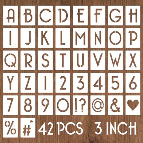 YEAJON 3 Inch Letter Stencils and Numbers, 42 Pcs Alphabet Drawing Stencils, Reusable Plastic Craft Templates for Painting on Wood, Wall, Fabric, Rock, Signage - size: 3 Inch