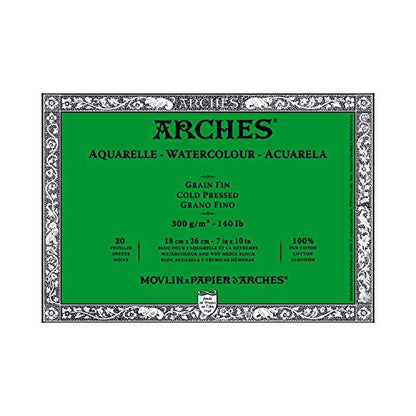 Arches Watercolor Paper Block, Cold Press, 7" x 10", 140 pound - size: 7"x10", style: Cold Press