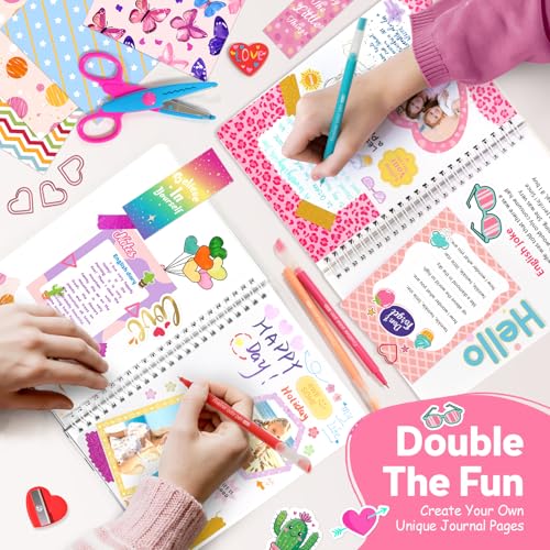 Axirata 2-Pack DIY Journal Kit for Girls, Journal Set for Tween & Teen Girl 6-8-14 Year Old, Scrapbook & Diary Supplies Toy Set, Art & Crafts Stationery Kit Birthday Christmas Ideal Gift for Girls