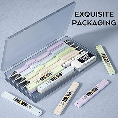 Nicpro 4PCS Pastel Mechanical Pencil 0.5mm, Cute Pencils Fast Click | 100PCS HB Lead Refills, Erasers and Eraser Refills, Aesthetic School Supplies for Writing, Drawing, Sketching - style: 4PCS-0.5mm