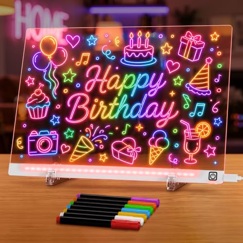LED Drawing Board with USB-C Power – 16 Inch Acrylic Light Board for Tracing with Edge-Lit Color-Changing Glow, 7 LED Colors, 6 Light Modes – Plug-and-Use Kit with Markers, Stands, Gift Box (White) - style: White Style