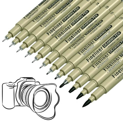 12 Pcs Archival Inking Markers Black Fineliner Drawing Art Pens | Fine Line Pens, Waterproof Markers, Sketch Outline Pen for Detail Outlining Drawing Sketching, Manga Watercolor Calligraphy