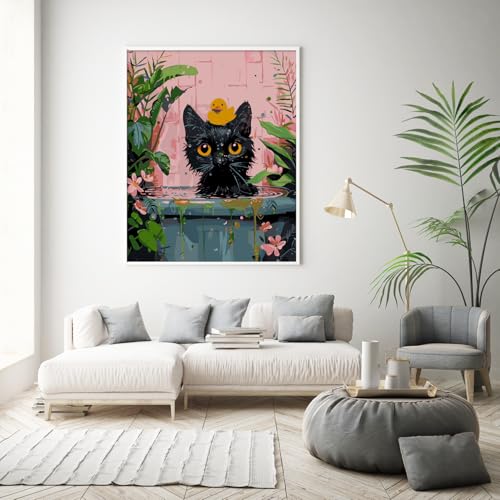 Paint by Numbers Kit for Adults Beginner, Black Cat Adult Paint by Number Kits on Canvas, DIY Easy Acrylic Watercolor Oil Paint by Number for Adults Teens Cute Animal for Home Decor Gift 16x20 Inch - color: DG-OP-BlackCat-4050