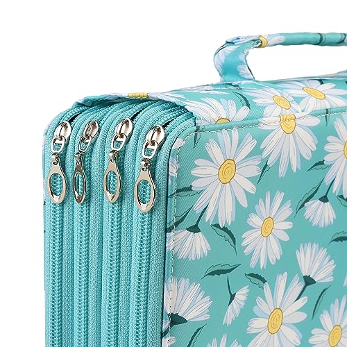300 Slots Pencil Case 4-Layer Zipped Holder w/Handle - color: Daisy, size: 300