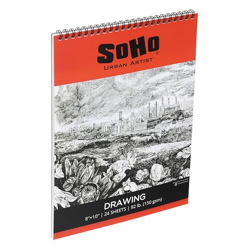 SoHo Urban Artist Softcover Drawing Pad - 8"x10", 12 Pack w/288 Sheets Total - 92 lbs/150gsm, Mixed Media, Dual-Sided, Acid-Free, Wire-Bound, Micro-Perforated, Repeated Erasing & Reworking - size: 8"x10"