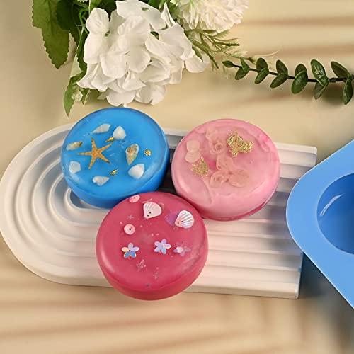Sakolla 2 Pack 4 Cavity Round Silicone Soap Molds Cylinder Handmade Soap Molds for Soap Making Supplies DIY Bath Bombs Shower Steamer Lotion Bars Cake Baking Candle Tray - color: Round/Green & Blue