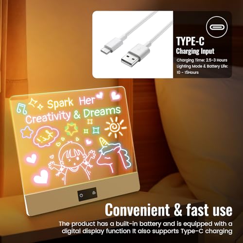 16" Rechargeable LED Drawing Board for Kids, 3 Modes & 8 Colors Glow Doodle Light Up Drawing Tablet, Neon Acrylic Dry Erase Board with Stand, Creative Art Toy Gift for Girls Boys Birthday Christmas - color: White