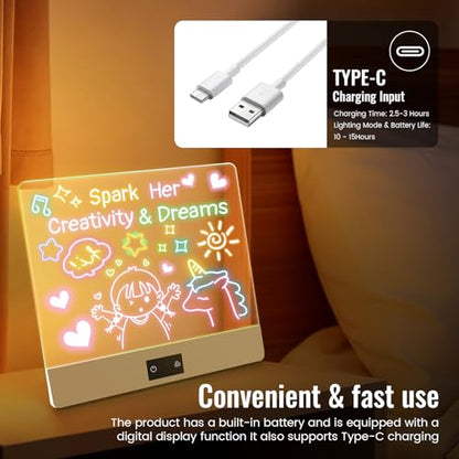 16" Rechargeable LED Drawing Board for Kids, 3 Modes & 8 Colors Glow Doodle Light Up Drawing Tablet, Neon Acrylic Dry Erase Board with Stand, Creative Art Toy Gift for Girls Boys Birthday Christmas - color: White