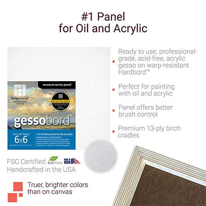 Ampersand Gessobord for Acrylic, Oil and Mixed Media, 1/8 Inch Depth, 6X6 Inch, Pack of 4 (GBS066) - size: 6" x 6" Pack of 3