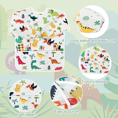 Smocks for Kids, Toddler Art Smock Artist Painting Aprons Waterproof Long Sleeve with 3 Pockets for Age 2-6 Years, Large