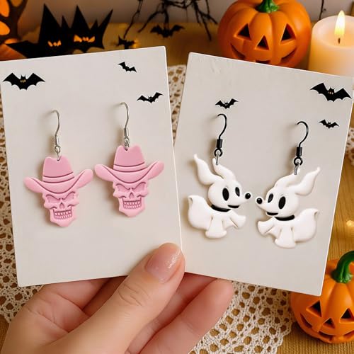 8pcs Halloween Clay Cutters for Polymer Clay Earrings | Spooky owl, bat, ghost, skull and doll shapes for clay earrings, charms, pendants and Halloween crafts - color: Halloween Devil