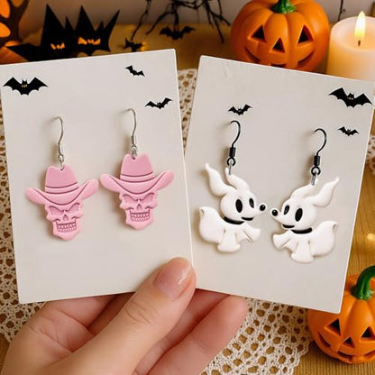 8pcs Halloween Clay Cutters for Polymer Clay Earrings | Spooky owl, bat, ghost, skull and doll shapes for clay earrings, charms, pendants and Halloween crafts - color: Halloween Devil
