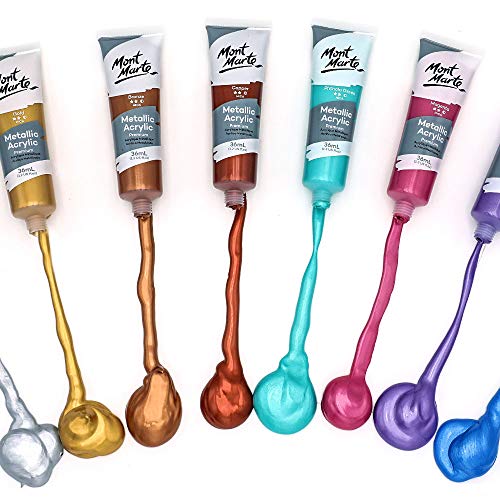 Mont Marte Premium Metallic Acrylic Paint Set, 8 x 1.02oz (36ml) Tubes, 8 Colors, Suitable for Most Surfaces Including Canvas, Card, Paper and Wood - size: 1.22 Fl Oz (Pack of 1)