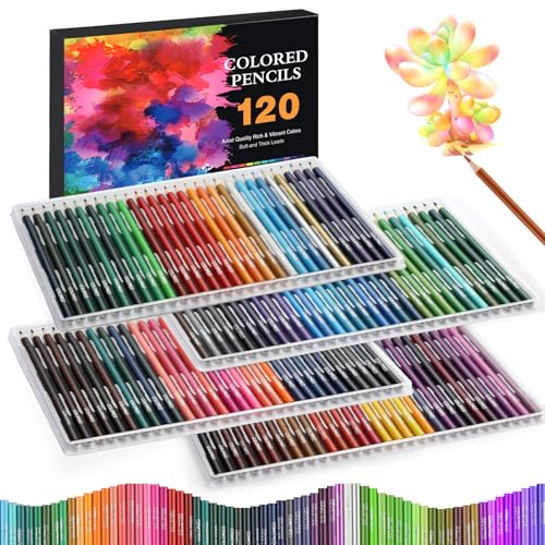 120 Pack Coloring Pencils, Colored Pencils for Adult Coloring Books with Soft Oil-Based Cores, Color Pencil Set for Sketching Blending Layering, Art Supplies for Kids Teens Adults Beginners Artists - style: 120 pack