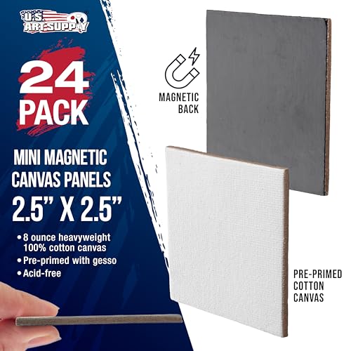U.S. Art Supply Mini Magnetic Canvas Panels, 24 Pack, 2.5x2.5 Inch Square - size: 2.5" x 2.5"