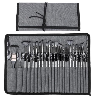 24Pcs Paintbrushes Kit Acrylic Oil Painting Flat Angle Tip