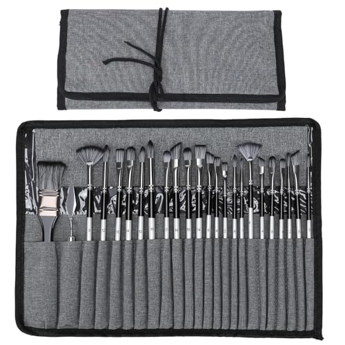 24Pcs Paintbrushes Kit Acrylic Oil Painting Flat Angle Tip