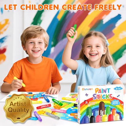 Ellinjan Tempera Paint Sticks For Kids, 36 Colors, Washable & Quick-Drying Twistable Solid Paint, Mess-Free Art Supplies for Drawing & Painting, Ideal Toddler Arts and Crafts Gifts