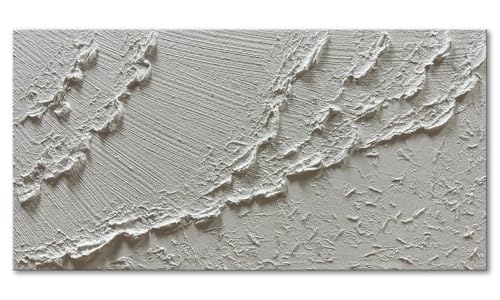 zoinart Hand Painted White Ocean Wave Wall Art 48x24 Inches Large Abstract Beach Textured Art 3D Modern Oil Paintings for Living Room Bedroom Wall Decor - color: BL-049