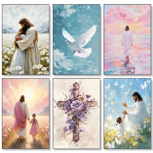 6 Pack Paint by Numbers Kit for Adults Jesus, Without Frame 10x14 Inch - color: LKOP6P-2