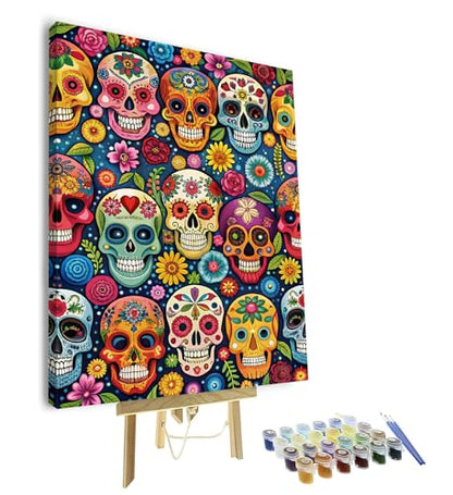 TUMOVO Paint by Numbers Kit for Adults, Adult Paint by Number Kits - Vibrant Day of the Dead Colorful Skulls, Cultural Festive Sugar Skull Art for Beginners, DIY Arts Crafts Kits - 16x20 Inch(Framed) - color: Skulls(Framed)