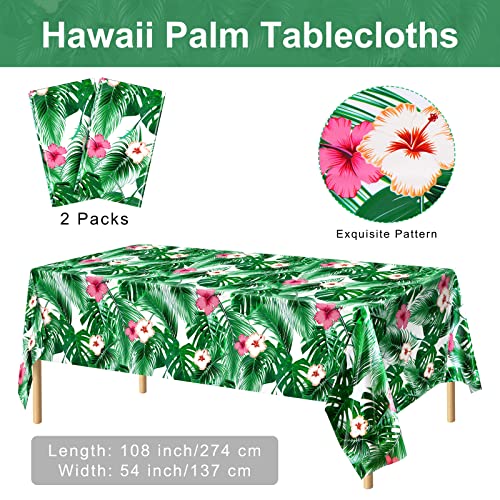 durony 2 Packs Hawaii Palm Leaves Plastic Tablecloths Table Cover 54 x 108 Inches Plastic Hawaii Luau Party Table Cloth Cover for Hawaii Luau Birthday Summer Tropical Party Supplies - style: Green Hawaiian