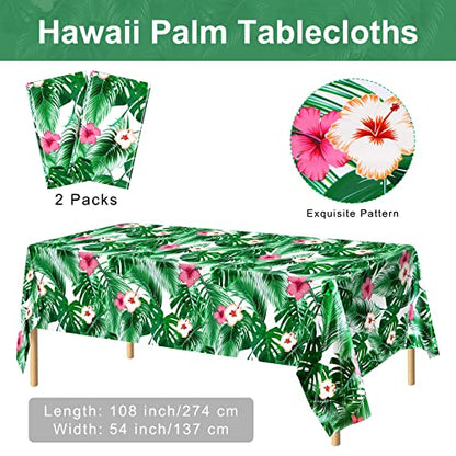 durony 2 Packs Hawaii Palm Leaves Plastic Tablecloths Table Cover 54 x 108 Inches Plastic Hawaii Luau Party Table Cloth Cover for Hawaii Luau Birthday Summer Tropical Party Supplies - style: Green Hawaiian